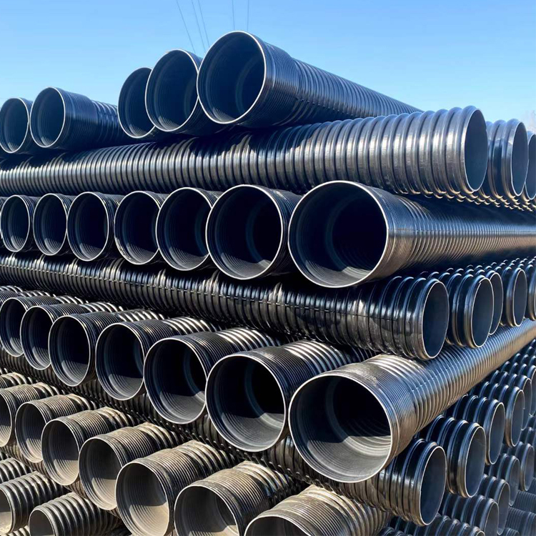 供应HDPE波纹管 塑钢缠绕排水管 500/600钢衬排水管