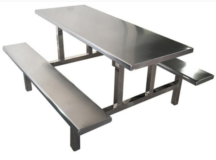 八人位连体食堂餐桌 整体不锈钢制造 餐桌椅不易生锈